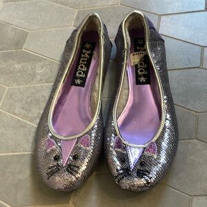 Purple and Silver Sequin Cat Flats Size 7.5